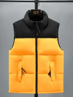 Online OUKU Men's Puffer Vest Padded Gilet Quilted Vest Daily Date Vacation Fashion Casual Fall & Winter Pocket Polyester Warm Comfortable Color Block Zipper Stand Collar Regular Fit Black Yellow Red Royal Blue