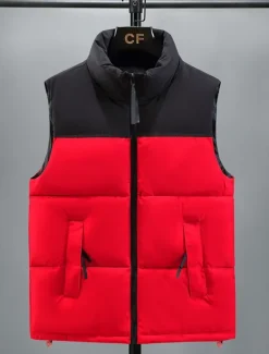 Online OUKU Men's Puffer Vest Padded Gilet Quilted Vest Daily Date Vacation Fashion Casual Fall & Winter Pocket Polyester Warm Comfortable Color Block Zipper Stand Collar Regular Fit Black Yellow Red Royal Blue