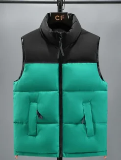 Online OUKU Men's Puffer Vest Padded Gilet Quilted Vest Daily Date Vacation Fashion Casual Fall & Winter Pocket Polyester Warm Comfortable Color Block Zipper Stand Collar Regular Fit Black Yellow Red Royal Blue