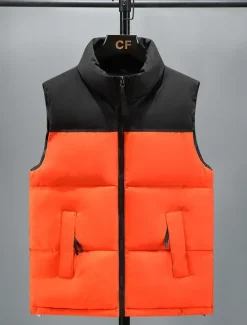 Online OUKU Men's Puffer Vest Padded Gilet Quilted Vest Daily Date Vacation Fashion Casual Fall & Winter Pocket Polyester Warm Comfortable Color Block Zipper Stand Collar Regular Fit Black Yellow Red Royal Blue
