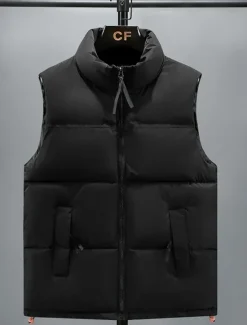 Online OUKU Men's Puffer Vest Padded Gilet Quilted Vest Daily Date Vacation Fashion Casual Fall & Winter Pocket Polyester Warm Comfortable Color Block Zipper Stand Collar Regular Fit Black Yellow Red Royal Blue