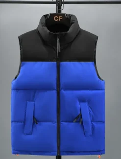 Online OUKU Men's Puffer Vest Padded Gilet Quilted Vest Daily Date Vacation Fashion Casual Fall & Winter Pocket Polyester Warm Comfortable Color Block Zipper Stand Collar Regular Fit Black Yellow Red Royal Blue