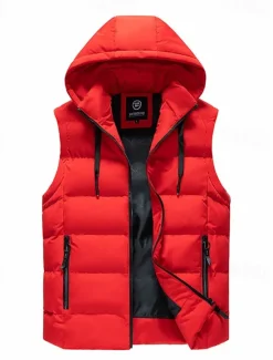 Best OUKU Men's Puffer Vest Padded Vest Gilet Quilted Vest Daily Date Vacation Fashion Casual Fall & Winter Pocket Polyester Warm Comfortable Plain Zipper Hooded Regular Fit Black Yellow Red Green Vest