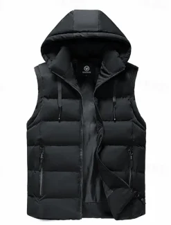 Best OUKU Men's Puffer Vest Padded Vest Gilet Quilted Vest Daily Date Vacation Fashion Casual Fall & Winter Pocket Polyester Warm Comfortable Plain Zipper Hooded Regular Fit Black Yellow Red Green Vest