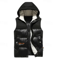 Best OUKU Men's Puffer Vest Vest Gilet Daily Date Vacation Fashion Casual Fall & Winter Pocket Polyester Warm Comfortable Color Block Zipper Hooded Regular Fit Silver Black Blue Vest