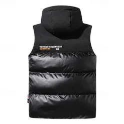 Best OUKU Men's Puffer Vest Vest Gilet Daily Date Vacation Fashion Casual Fall & Winter Pocket Polyester Warm Comfortable Color Block Zipper Hooded Regular Fit Silver Black Blue Vest