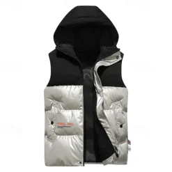 Best OUKU Men's Puffer Vest Vest Gilet Daily Date Vacation Fashion Casual Fall & Winter Pocket Polyester Warm Comfortable Color Block Zipper Hooded Regular Fit Silver Black Blue Vest