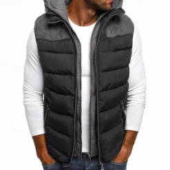 New OUKU Men's Puffer Vest Vest Gilet Daily Date Vacation Fashion Casual Fall & Winter Pocket Cotton Blend Warm Comfortable Color Block Zipper Hooded Regular Fit Black Burgundy Navy Blue Army Green Vest