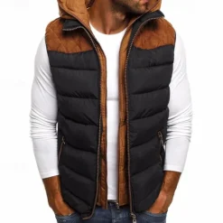 New OUKU Men's Puffer Vest Vest Gilet Daily Date Vacation Fashion Casual Fall & Winter Pocket Cotton Blend Warm Comfortable Color Block Zipper Hooded Regular Fit Black Burgundy Navy Blue Army Green Vest