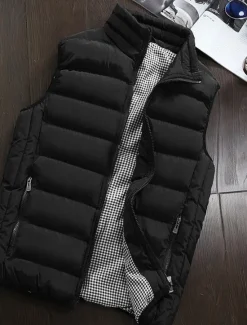 Clearance OUKU Men's Puffer Vest Vest Gilet Daily Date Vacation Fashion Casual Fall & Winter Pocket Polyester Warm Comfortable Plain Quilted Zipper Stand Collar Regular Fit Black White Red Burgundy Vest