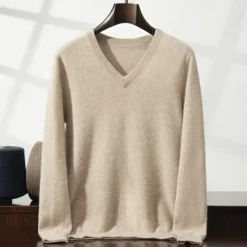 Sale OUKU Men's Pullover Cashmere Sweater Wool Jumper Knit Solid Color V Neck Knitwear Elegant Christmas Gifts Home Clothing Apparel Fall Winter Wine Red Black