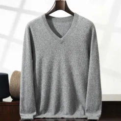 Sale OUKU Men's Pullover Cashmere Sweater Wool Jumper Knit Solid Color V Neck Knitwear Elegant Christmas Gifts Home Clothing Apparel Fall Winter Wine Red Black