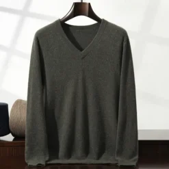 Sale OUKU Men's Pullover Cashmere Sweater Wool Jumper Knit Solid Color V Neck Knitwear Elegant Christmas Gifts Home Clothing Apparel Fall Winter Wine Red Black