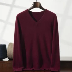 Sale OUKU Men's Pullover Cashmere Sweater Wool Jumper Knit Solid Color V Neck Knitwear Elegant Christmas Gifts Home Clothing Apparel Fall Winter Wine Red Black
