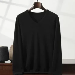 Sale OUKU Men's Pullover Cashmere Sweater Wool Jumper Knit Solid Color V Neck Knitwear Elegant Christmas Gifts Home Clothing Apparel Fall Winter Wine Red Black