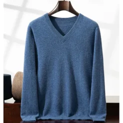 Sale OUKU Men's Pullover Cashmere Sweater Wool Jumper Knit Solid Color V Neck Knitwear Elegant Christmas Gifts Home Clothing Apparel Fall Winter Wine Red Black