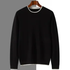 Clearance OUKU Men's Pullover Merino Wool Sweater 2 in 1 Solid Color Crew Neck Knitwear Elegant Christmas Outdoor Clothing Apparel Fall Winter Black Brown S M L