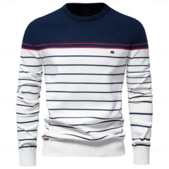 Outlet OUKU Men's Pullover Sweater Jumper Ribbed Knit Regular Tops Color Block Striped Crew Neck Knitwear Daily Outdoor Vacation Clothing Apparel Spring Fall Wine Navy Blue S M L