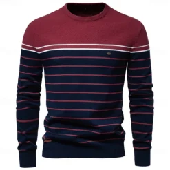 Outlet OUKU Men's Pullover Sweater Jumper Ribbed Knit Regular Tops Color Block Striped Crew Neck Knitwear Daily Outdoor Vacation Clothing Apparel Spring Fall Wine Navy Blue S M L