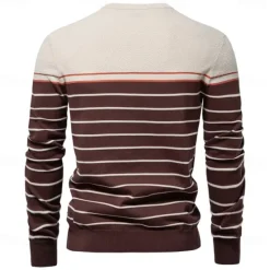 Outlet OUKU Men's Pullover Sweater Jumper Ribbed Knit Regular Tops Color Block Striped Crew Neck Knitwear Daily Outdoor Vacation Clothing Apparel Spring Fall Wine Navy Blue S M L