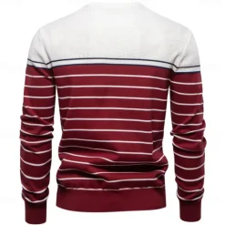 Outlet OUKU Men's Pullover Sweater Jumper Ribbed Knit Regular Tops Color Block Striped Crew Neck Knitwear Daily Outdoor Vacation Clothing Apparel Spring Fall Wine Navy Blue S M L