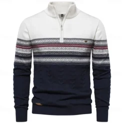 Best OUKU Men's Pullover Sweater Jumper Ribbed Knit Standing Collar Clothing Apparel Bishop Sleeve Spring & Fall White Navy Blue S M L