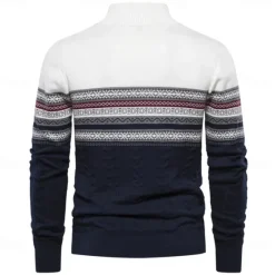 Best OUKU Men's Pullover Sweater Jumper Ribbed Knit Standing Collar Clothing Apparel Bishop Sleeve Spring & Fall White Navy Blue S M L
