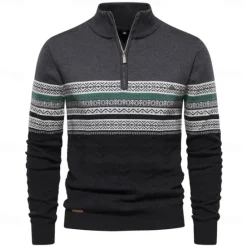 Best OUKU Men's Pullover Sweater Jumper Ribbed Knit Standing Collar Clothing Apparel Bishop Sleeve Spring & Fall White Navy Blue S M L