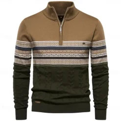 Best OUKU Men's Pullover Sweater Jumper Ribbed Knit Standing Collar Clothing Apparel Bishop Sleeve Spring & Fall White Navy Blue S M L