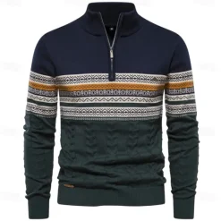 Best OUKU Men's Pullover Sweater Jumper Ribbed Knit Standing Collar Clothing Apparel Bishop Sleeve Spring & Fall White Navy Blue S M L