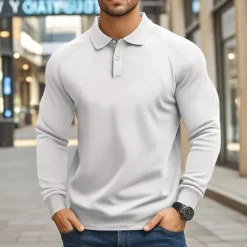 Online OUKU Men's Pullover Sweatshirt Golf Polos Shirts Formal Work Classic Long Sleeve Fashion Comfortable Solid Color Plain Buttons Fall Winter Black White Green Khaki Gray Pullover Sweatshirt