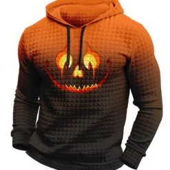 Outlet OUKU Men's Pumpkin Graphic Prints Hoodie Hoodies Waffle Hoodie Daily Classic Long Sleeve Hooded Halloween Holiday Going out Black Yellow Print Spring & Fall Designer