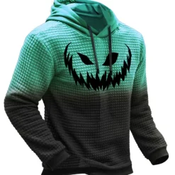 Outlet OUKU Men's Pumpkin Graphic Prints Hoodie Hoodies Waffle Hoodie Daily Classic Long Sleeve Hooded Halloween Holiday Going out Black Yellow Print Spring & Fall Designer