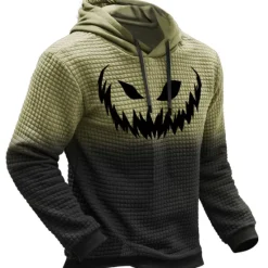Outlet OUKU Men's Pumpkin Graphic Prints Hoodie Hoodies Waffle Hoodie Daily Classic Long Sleeve Hooded Halloween Holiday Going out Black Yellow Print Spring & Fall Designer