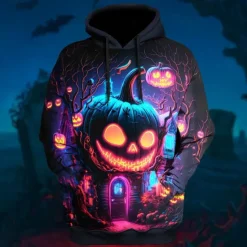 Best OUKU Men's Pumpkin Graphic Prints Hoodie Hoodies Sweatshirt Daily Classic Long Sleeve Hooded Halloween Holiday Going out Blue Purple Print Spring & Fall Designer