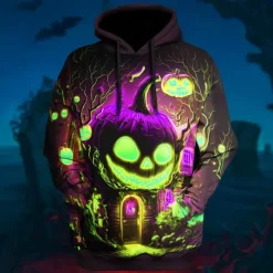 Best OUKU Men's Pumpkin Graphic Prints Hoodie Hoodies Sweatshirt Daily Classic Long Sleeve Hooded Halloween Holiday Going out Blue Purple Print Spring & Fall Designer