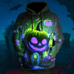 Best OUKU Men's Pumpkin Graphic Prints Hoodie Hoodies Sweatshirt Daily Classic Long Sleeve Hooded Halloween Holiday Going out Blue Purple Print Spring & Fall Designer