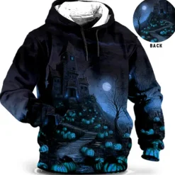 Hot OUKU Men's Pumpkin Graphic Prints Hoodie Hoodies Sweatshirt Daily Classic Long Sleeve Hooded Halloween Holiday Going out Blue Brown Print Spring & Fall Designer