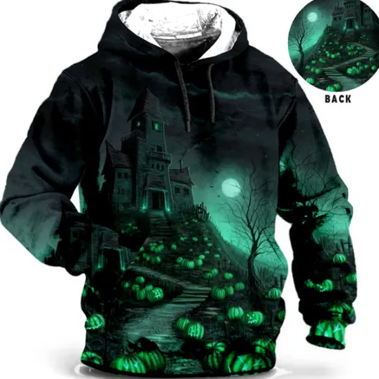 Hot OUKU Men's Pumpkin Graphic Prints Hoodie Hoodies Sweatshirt Daily Classic Long Sleeve Hooded Halloween Holiday Going out Blue Brown Print Spring & Fall Designer
