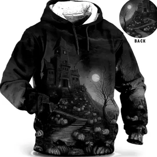 Hot OUKU Men's Pumpkin Graphic Prints Hoodie Hoodies Sweatshirt Daily Classic Long Sleeve Hooded Halloween Holiday Going out Blue Brown Print Spring & Fall Designer