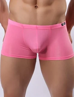 Outlet OUKU Men's Pure Color Classic & Timeless Solid Colored Boxers Underwear Mid Rise Ice Silk Pink M