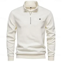 Outlet OUKU Men's Quarter Zip Hoodie White Half Zip Plain Casual Athletic Clothing Apparel Hoodies Sweatshirts Long Sleeve