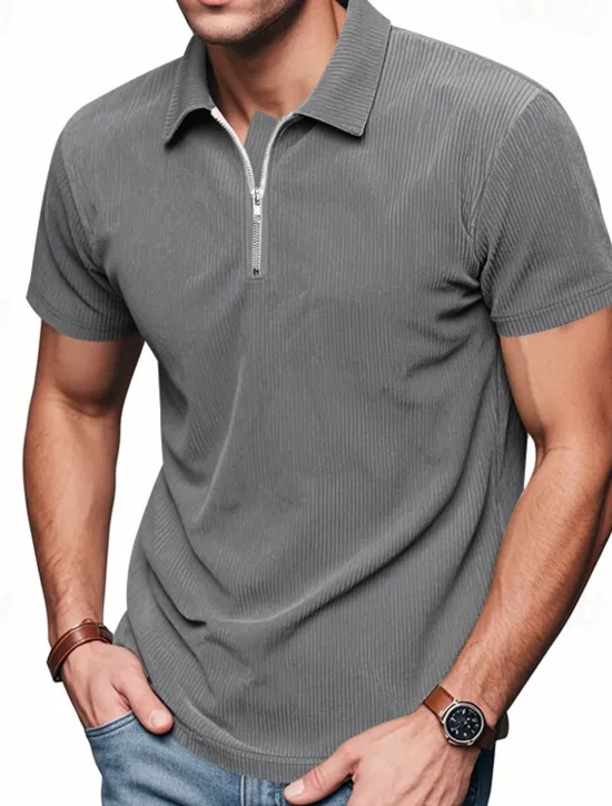 New OUKU Men's Quarter Zip Polo Golf Shirt Daily Holiday Quarter Zip Short Sleeve Fashion Basic Plain Zip Up Summer Spring Regular Fit Black White Blue Khaki Gray Quarter Zip Polo