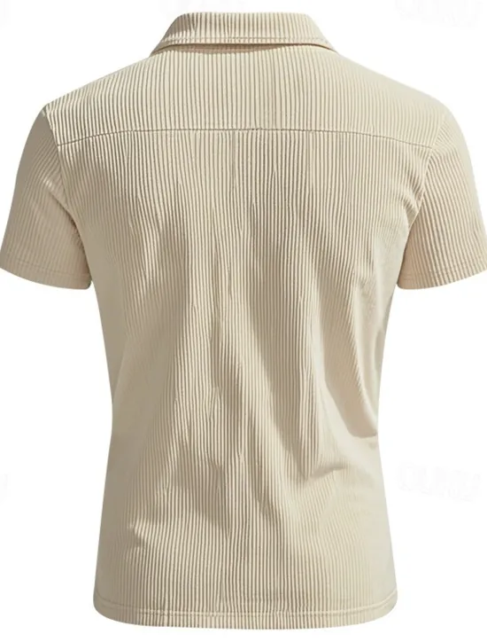 New OUKU Men's Quarter Zip Polo Golf Shirt Daily Holiday Quarter Zip Short Sleeve Fashion Basic Plain Zip Up Summer Spring Regular Fit Black White Blue Khaki Gray Quarter Zip Polo