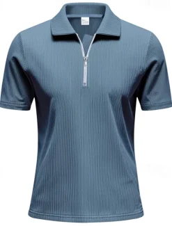 New OUKU Men's Quarter Zip Polo Golf Shirt Daily Holiday Quarter Zip Short Sleeve Fashion Basic Plain Zip Up Summer Spring Regular Fit Black White Blue Khaki Gray Quarter Zip Polo