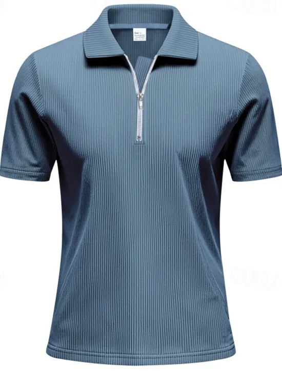 New OUKU Men's Quarter Zip Polo Golf Shirt Daily Holiday Quarter Zip Short Sleeve Fashion Basic Plain Zip Up Summer Spring Regular Fit Black White Blue Khaki Gray Quarter Zip Polo