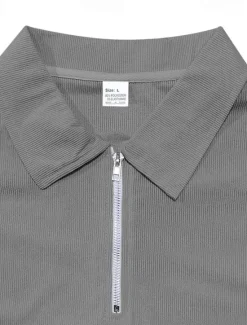 New OUKU Men's Quarter Zip Polo Golf Shirt Daily Holiday Quarter Zip Short Sleeve Fashion Basic Plain Zip Up Summer Spring Regular Fit Black White Blue Khaki Gray Quarter Zip Polo