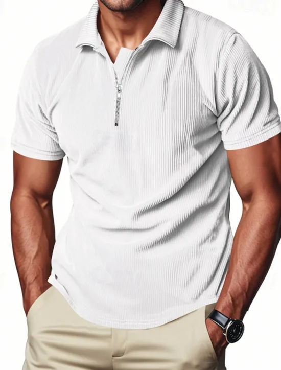 New OUKU Men's Quarter Zip Polo Golf Shirt Daily Holiday Quarter Zip Short Sleeve Fashion Basic Plain Zip Up Summer Spring Regular Fit Black White Blue Khaki Gray Quarter Zip Polo