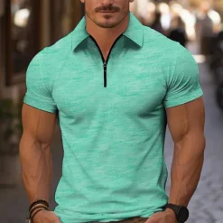 Hot OUKU Men's Quarter Zip Polo Golf Shirt Daily Holiday Turndown Short Sleeve Fashion Basic Plain Spring & Summer Regular Fit Light Green Navy Blue Blue Orange Quarter Zip Polo