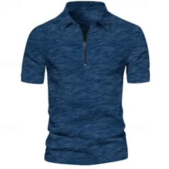 Hot OUKU Men's Quarter Zip Polo Golf Shirt Daily Holiday Turndown Short Sleeve Fashion Basic Plain Spring & Summer Regular Fit Light Green Navy Blue Blue Orange Quarter Zip Polo